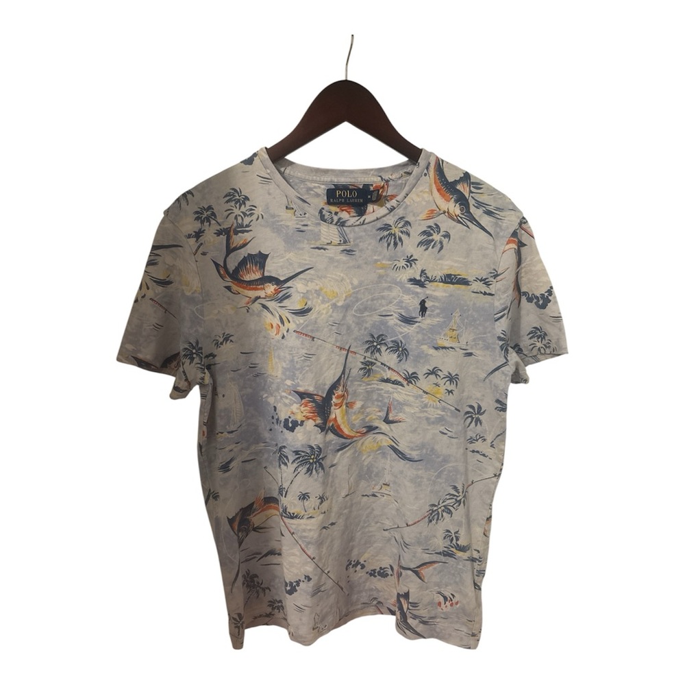 Polo Ralph Lauren Shirt Men’s Medium Blue Marlin Fish Print Sailboat Tee